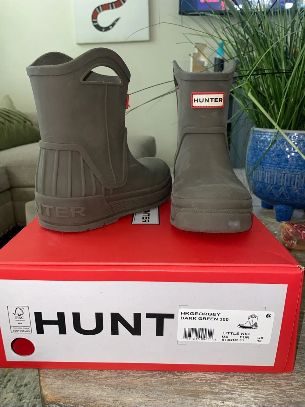 Hunter Kids Dark Green Rain & Snow Boots